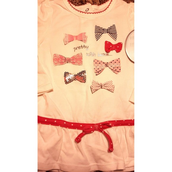 Girl's Size 9 M 6-9 Months 2 Pc Cream Pretty With Bows K Baby Top & PLACE Capris - Picture 4 of 7